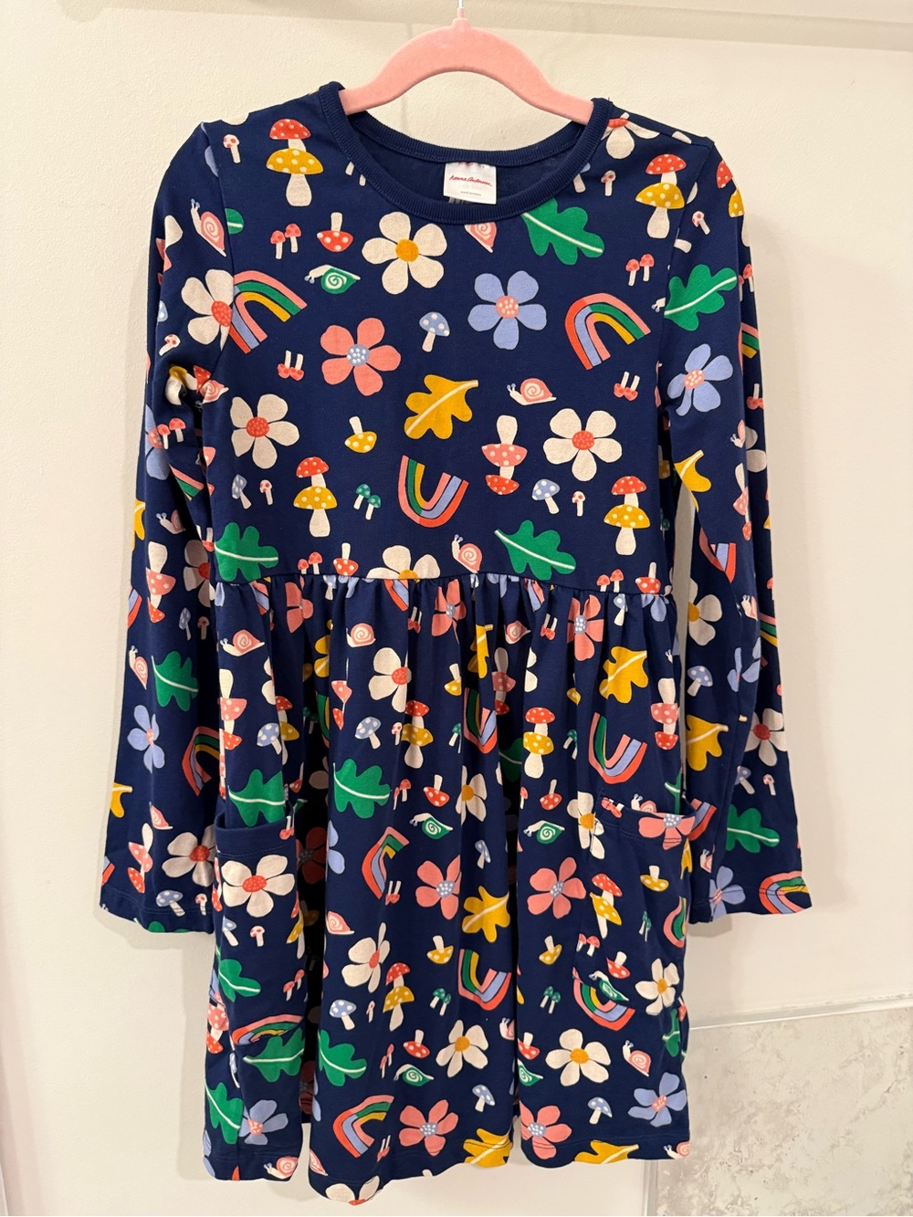 Hanna Andersson Navy Long-Sleeve Dress with Bright Floral & Rainbow Print
